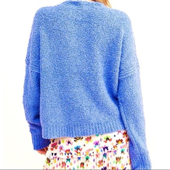 Free People Women’s Cropped Fuzzy Sweater Blue XS Cotton Blend Finders Keepers - Picture 6 of 16